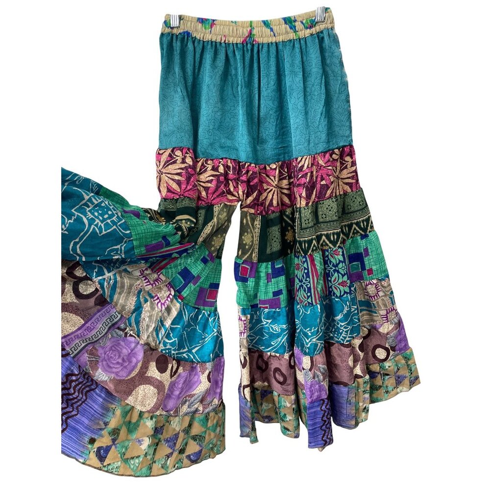 Patchwork Pant One Size Pull On Drawstring Tassel… - image 2